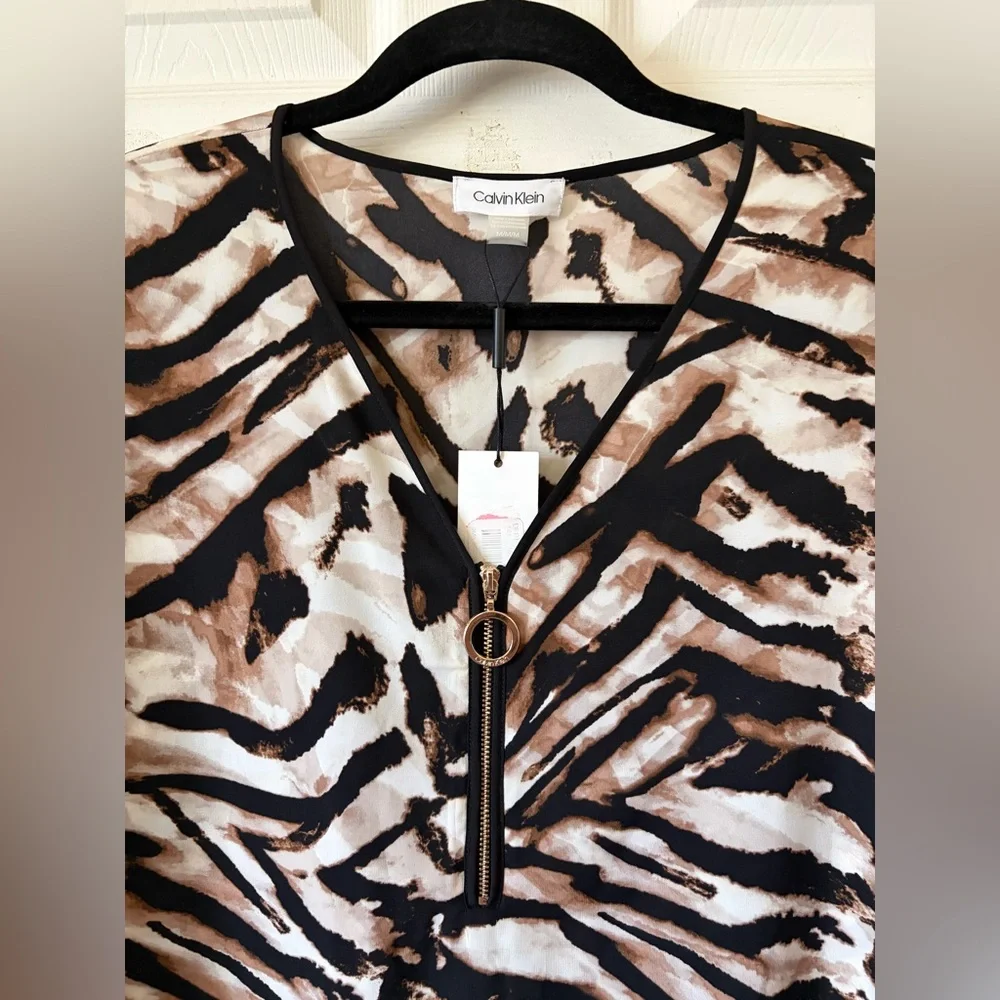Calvin Klein Zebra Print Blouse - Black and Brown Sz M - Picture 2 of 8